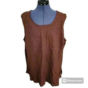 NWT Maggie Barnes Linen Tank top brown Beaded rayon sleeveless cottagecore